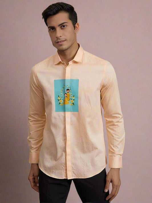 Printed Festive Peach Shirt - HE SPOKE - For Men