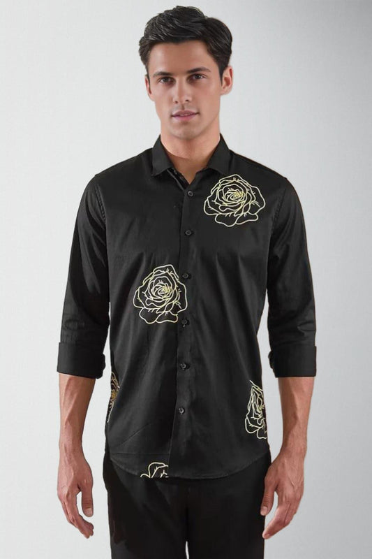 Printed Party Wear Black Shirt - HE SPOKE - For Men