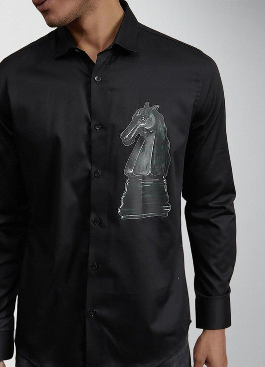 Printed Party Wear Black Shirt - HE SPOKE - For Men