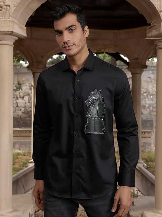 Printed Party Wear Black Shirt - HE SPOKE - For Men