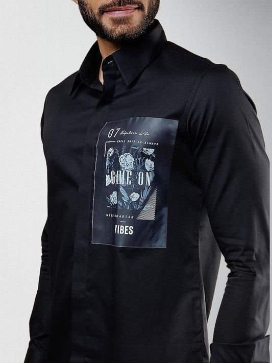 Printed Party Wear Black Shirt - HE SPOKE - For Men