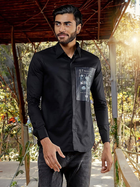 Printed Party Wear Black Shirt - HE SPOKE - For Men