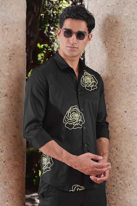 Printed Party Wear Black Shirt - HE SPOKE - For Men