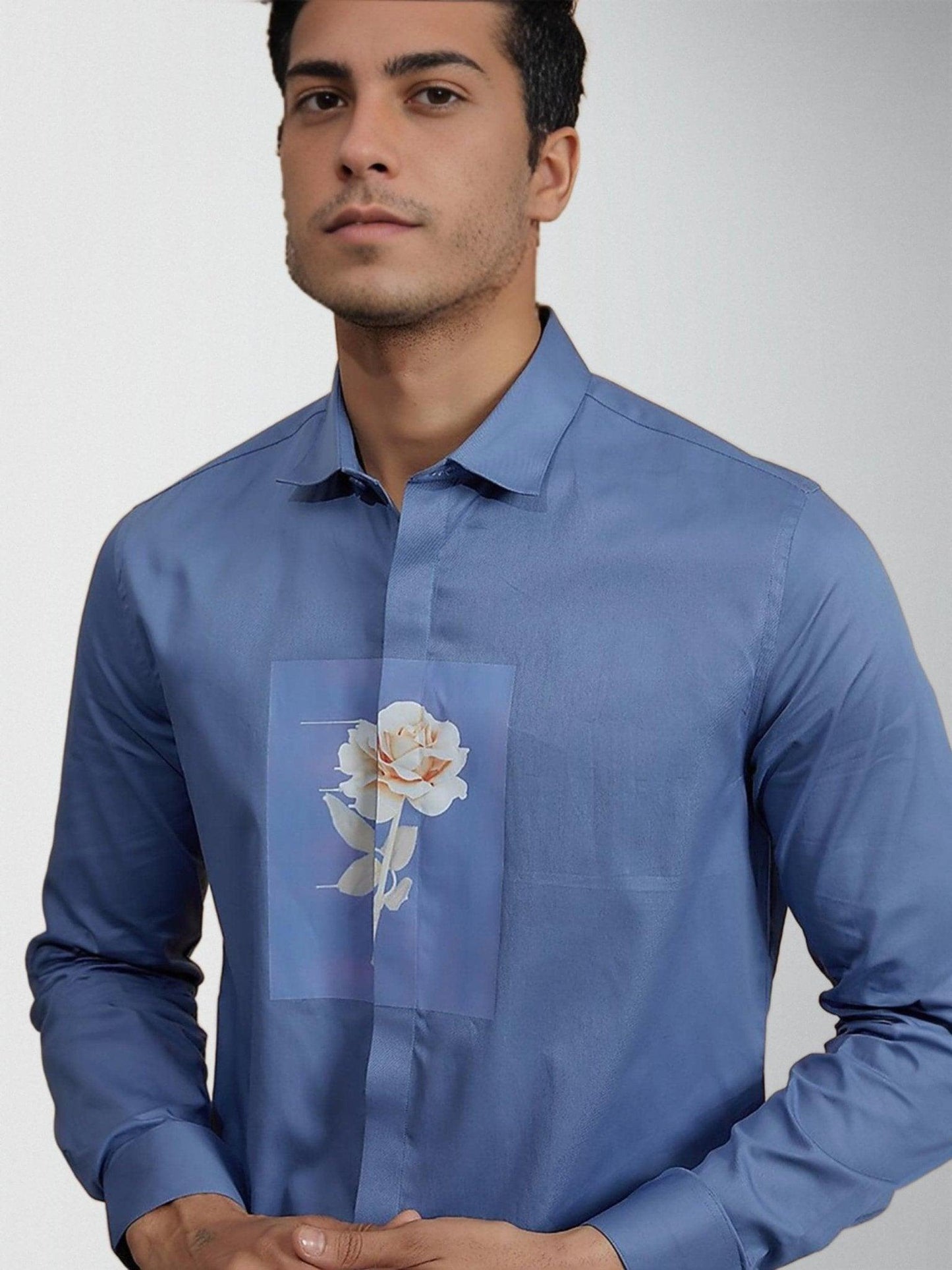 Printed Party Wear Blue Shirt - HE SPOKE - For Men