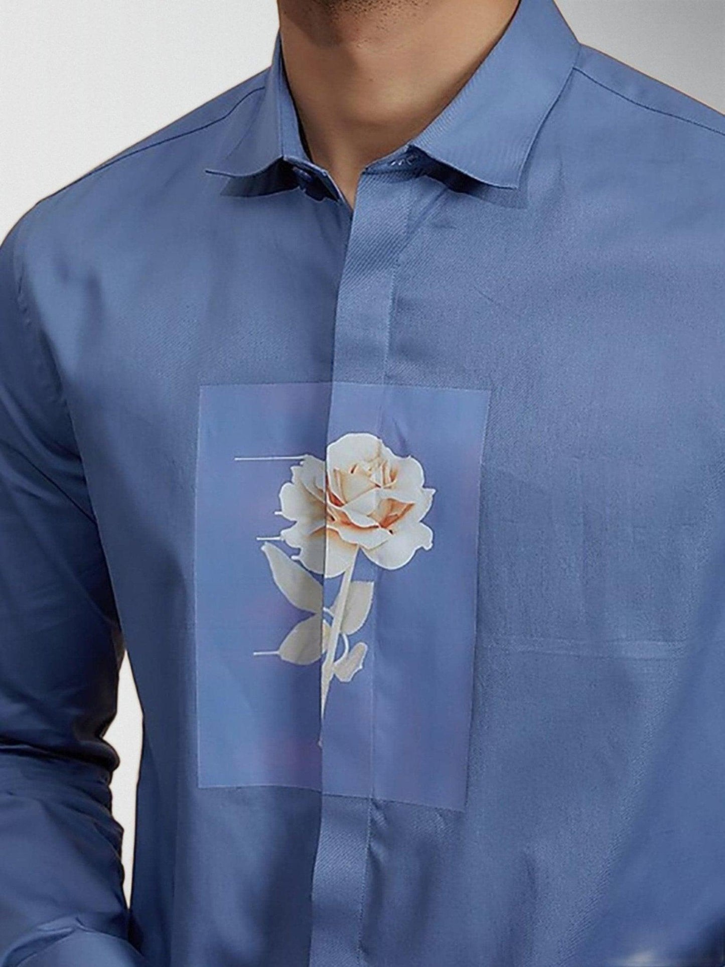 Printed Party Wear Blue Shirt - HE SPOKE - For Men