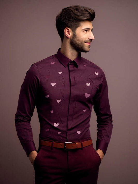 Printed Party Wear Burgundy Shirt - HE SPOKE - For Men