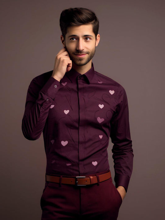 Printed Party Wear Burgundy Shirt - HE SPOKE - For Men