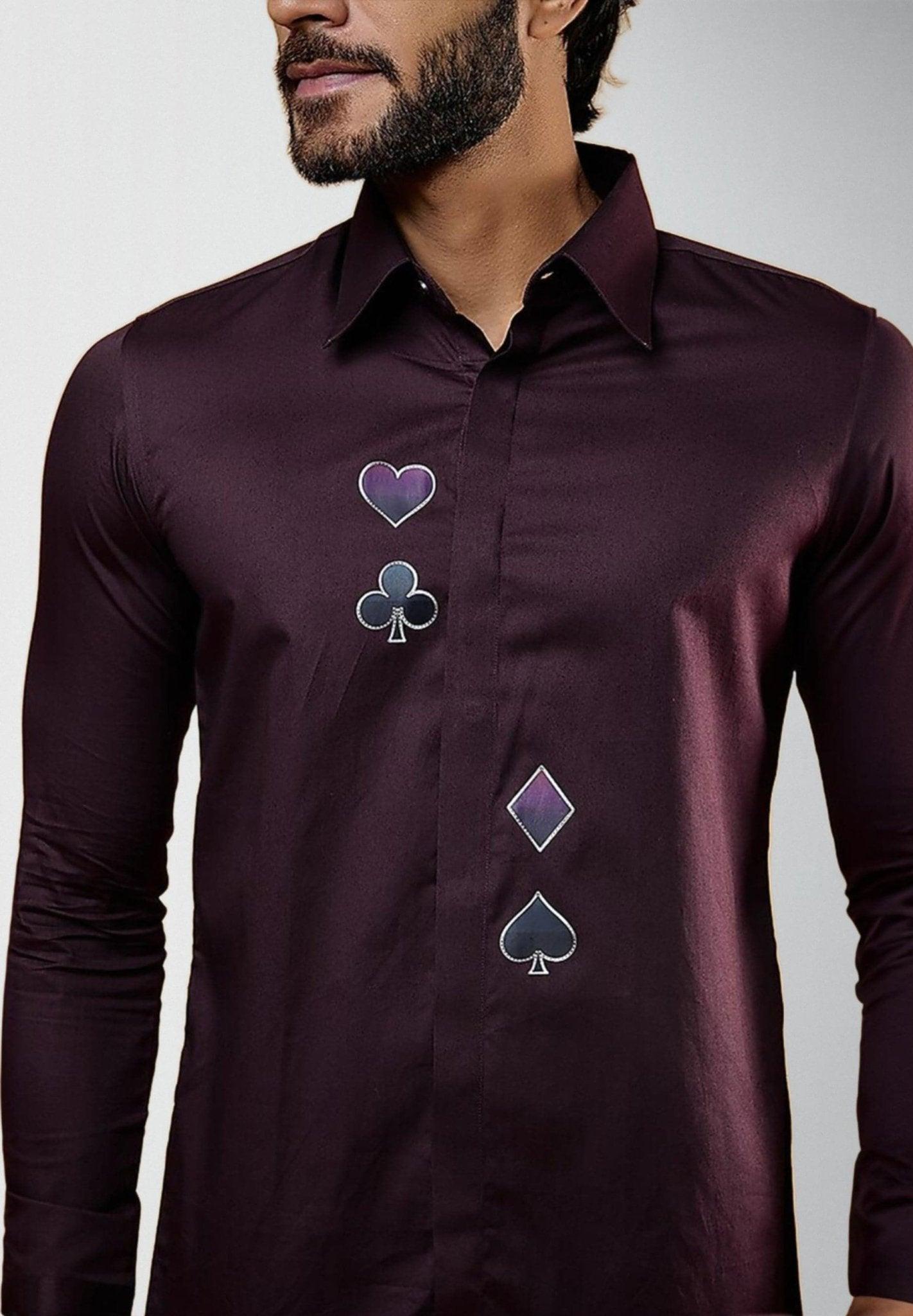 Printed Party Wear Burgundy Shirt - HE SPOKE - For Men