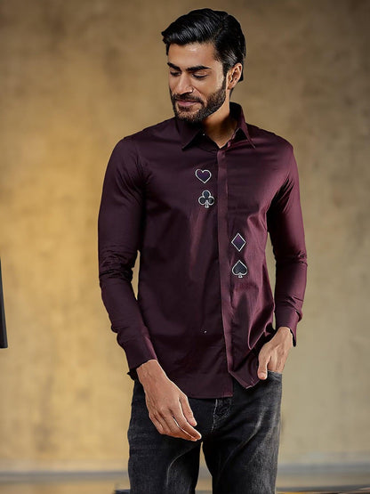 Printed Party Wear Burgundy Shirt - HE SPOKE - For Men