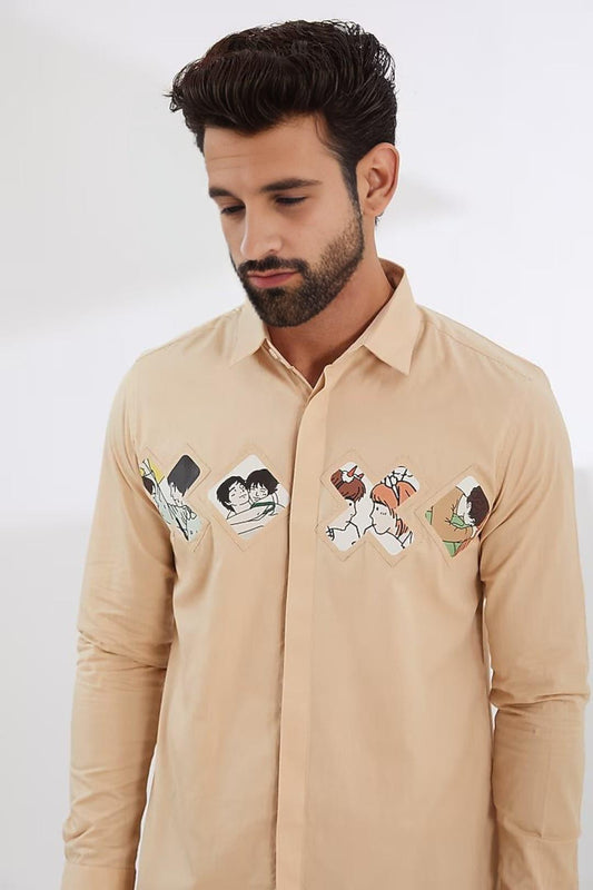 Printed Party Wear Cream Shirt - HE SPOKE - For Men