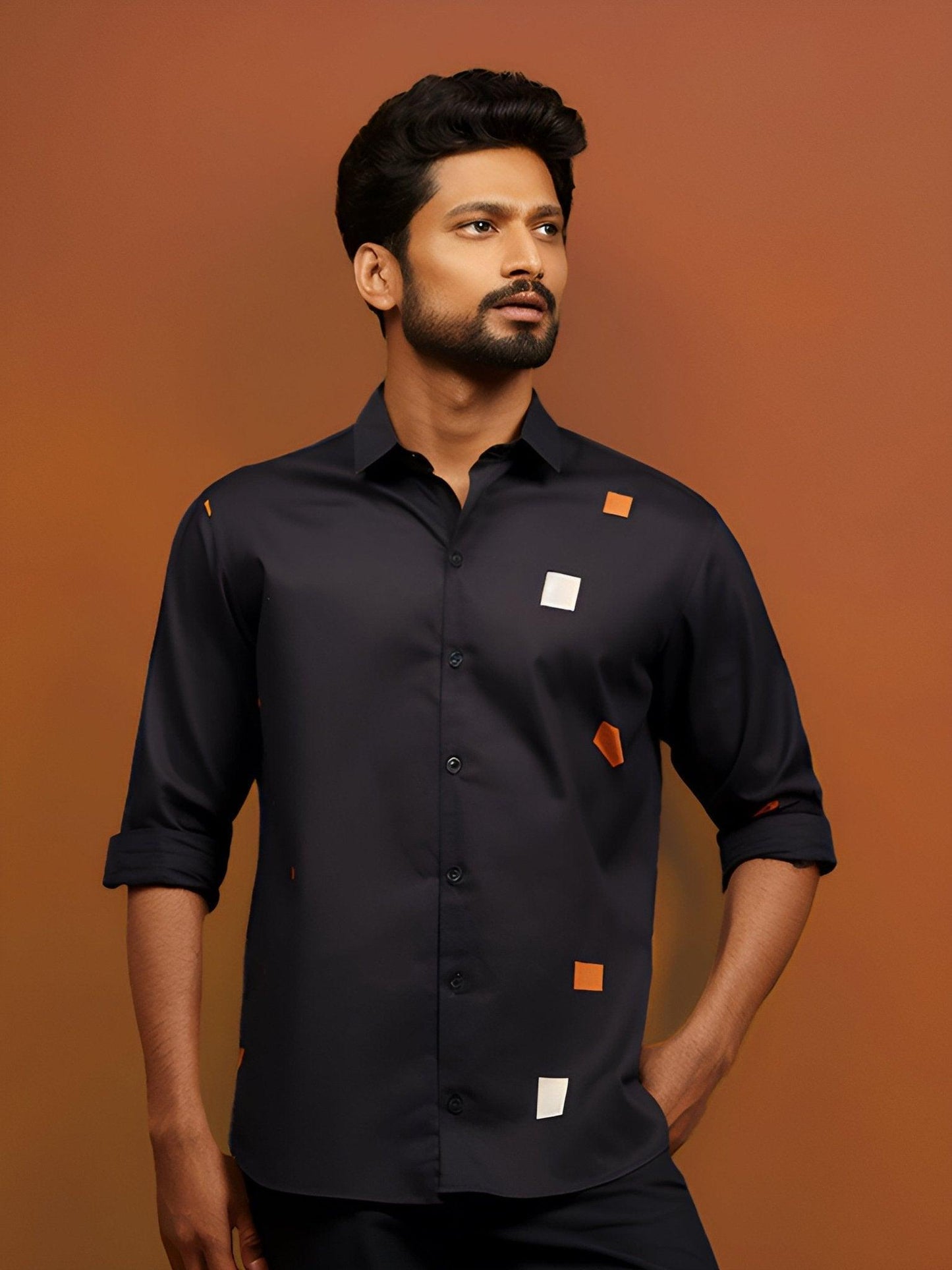 Printed Party Wear Navy Shirt - HE SPOKE - For Men