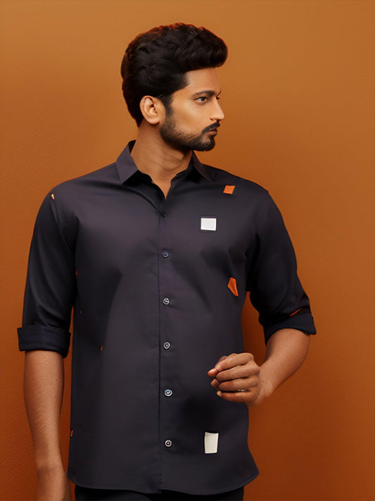 Printed Party Wear Navy Shirt - HE SPOKE - For Men