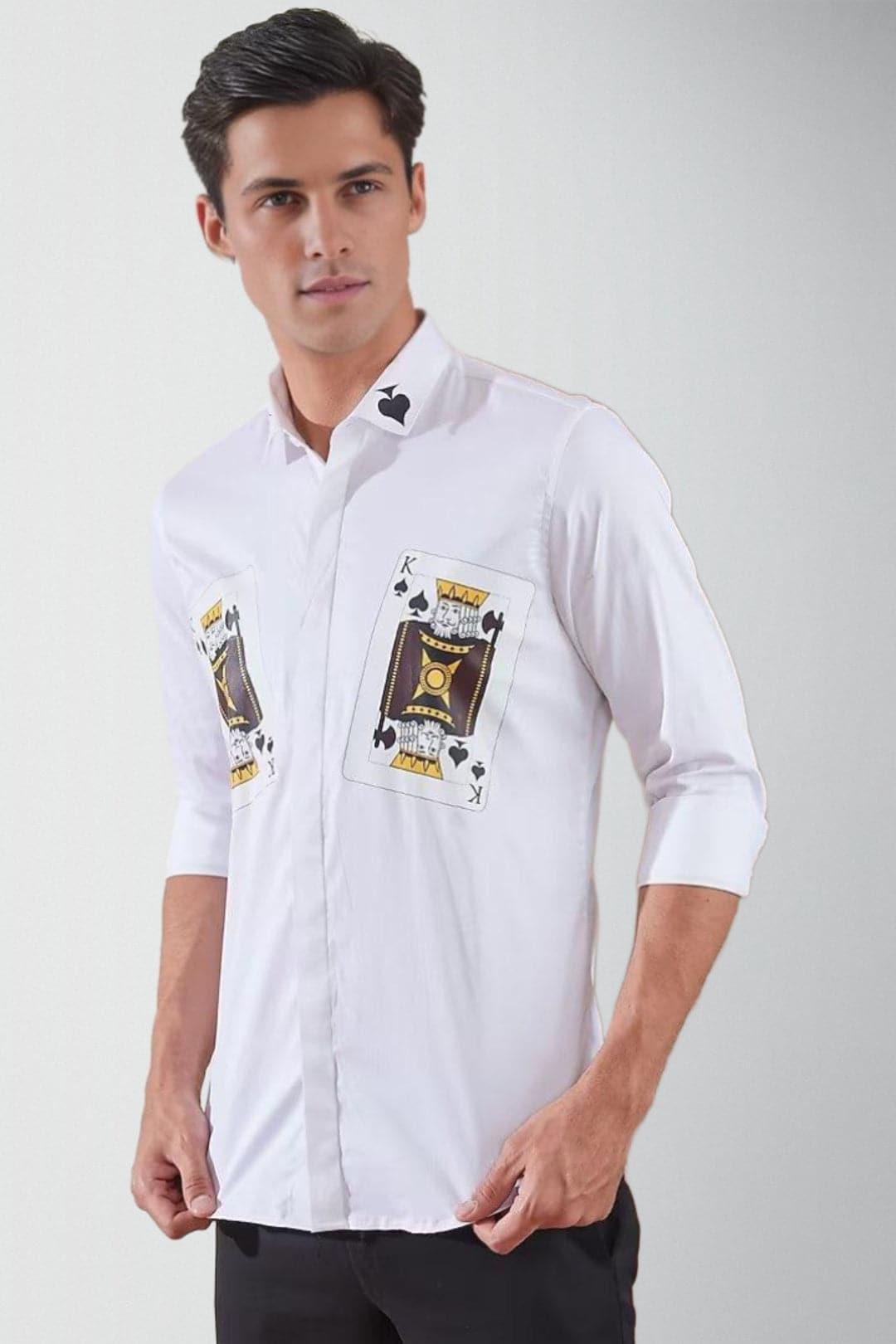 Printed Party Wear White Shirt - HE SPOKE - For Men