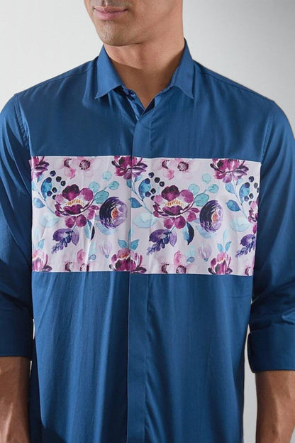 Printed Smart Casual Blue Shirt - HE SPOKE - For Men