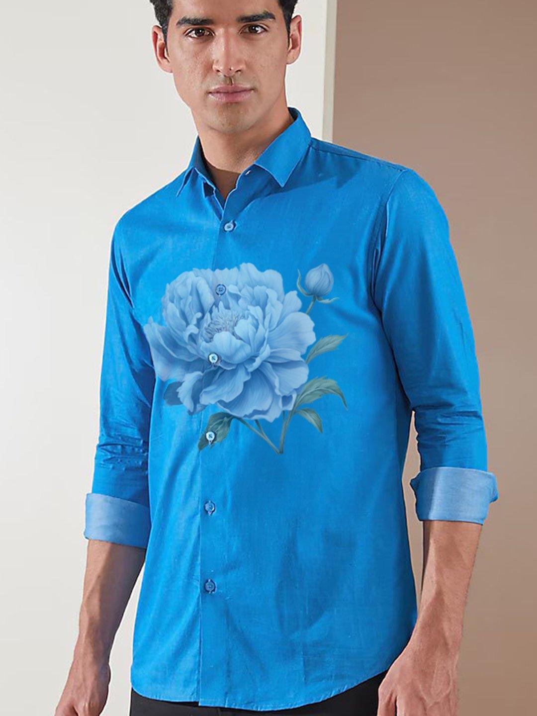 Printed Smart Casual Blue Shirt - HE SPOKE - For Men