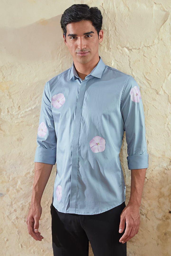 Printed Smart Casual Blue Shirt - HE SPOKE - For Men