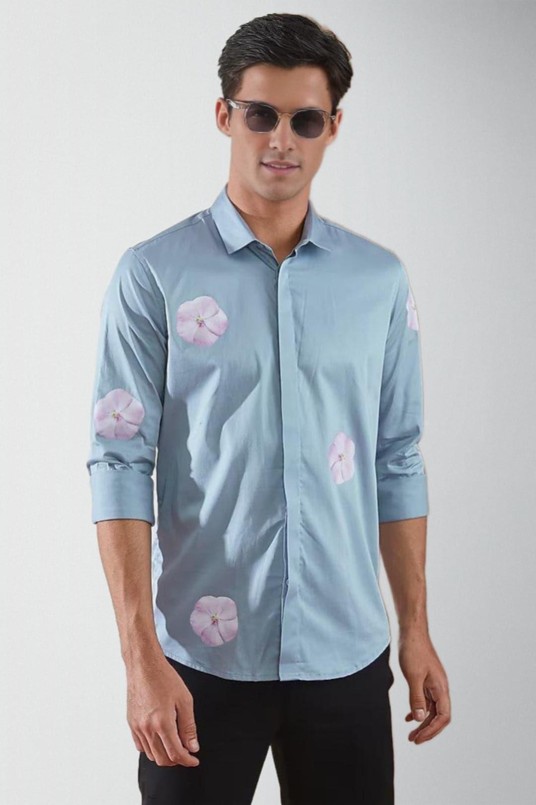 Printed Smart Casual Blue Shirt - HE SPOKE - For Men