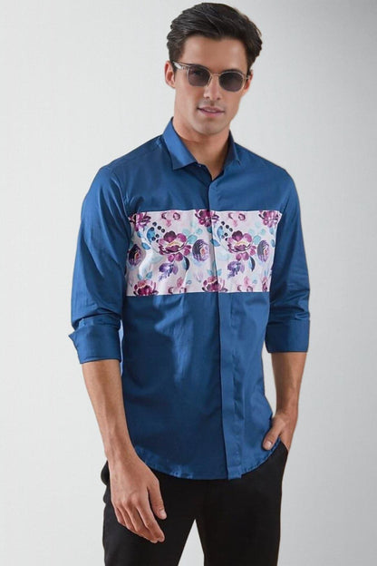 Printed Smart Casual Blue Shirt - HE SPOKE - For Men