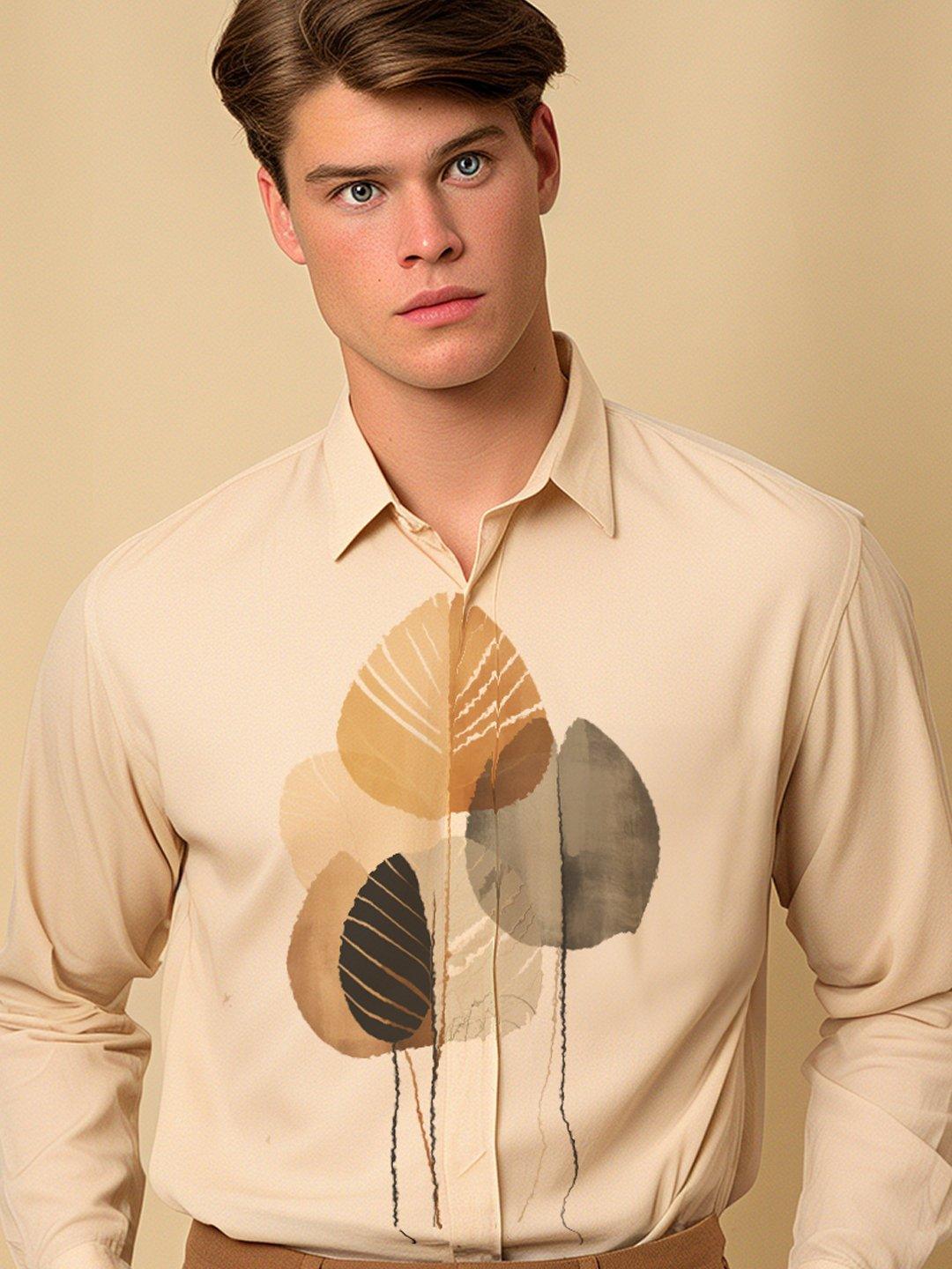 Printed Smart Casual Cream Shirt - HE SPOKE - For Men