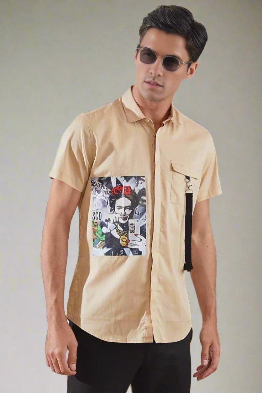 Printed Smart Casual Cream Shirt - HE SPOKE - For Men