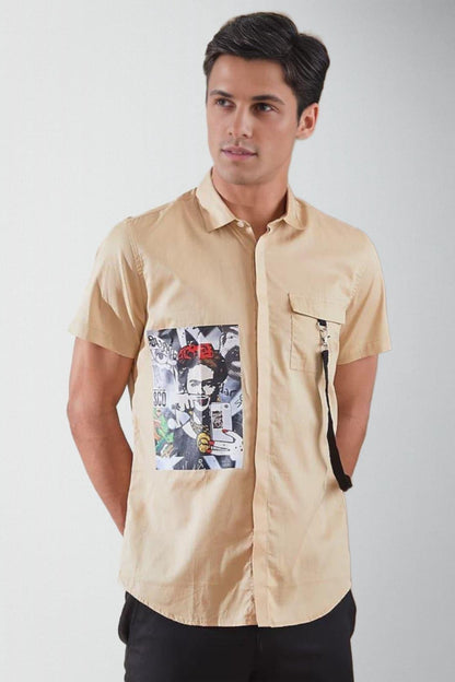 Printed Smart Casual Cream Shirt - HE SPOKE - For Men