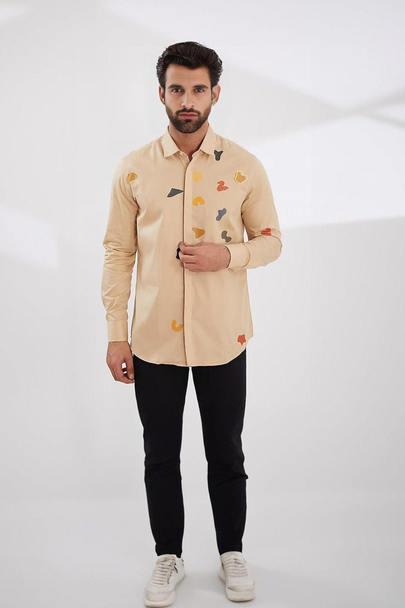 Printed Smart Casual Cream Shirt - HE SPOKE - For Men