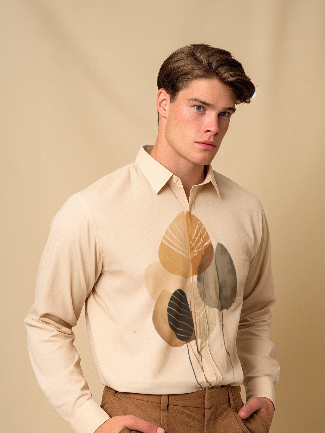 Printed Smart Casual Cream Shirt - HE SPOKE - For Men