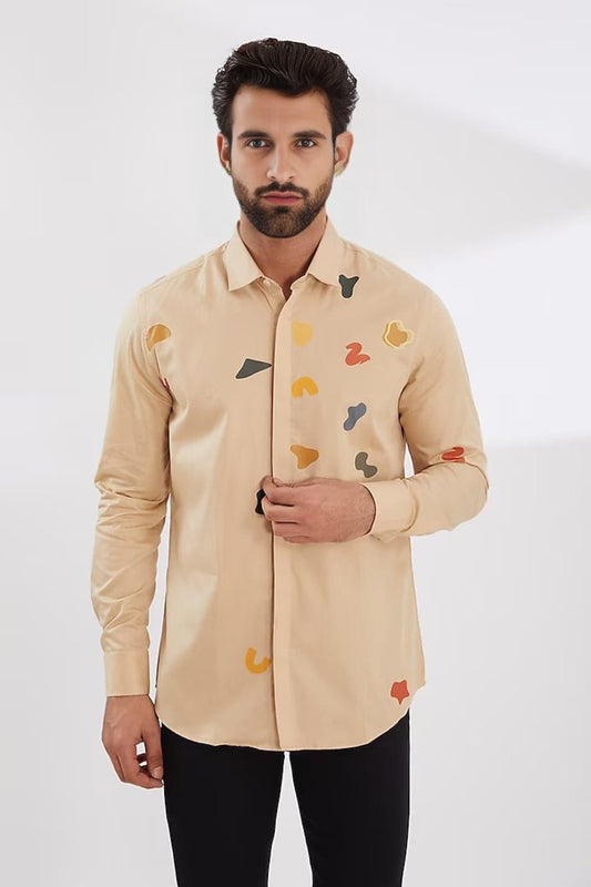 Printed Smart Casual Cream Shirt - HE SPOKE - For Men