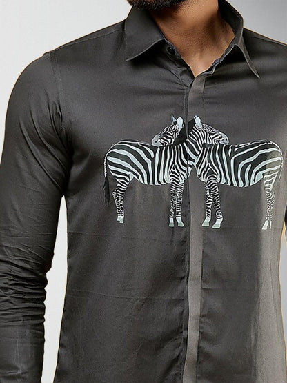 Printed Smart Casual Dark Grey Shirt - HE SPOKE - For Men