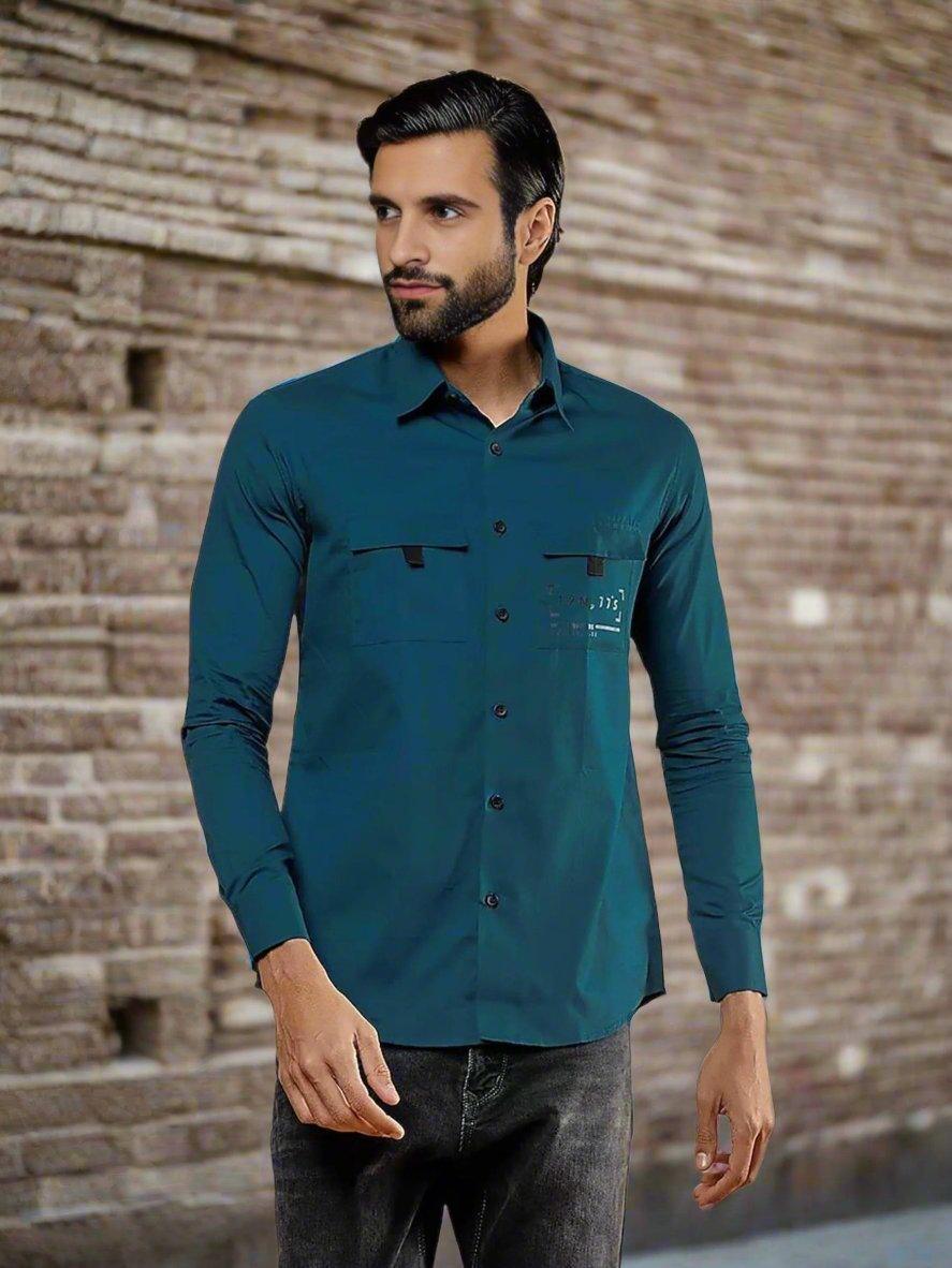 Printed Smart Casual Forest Blue Shirt - HE SPOKE - For Men