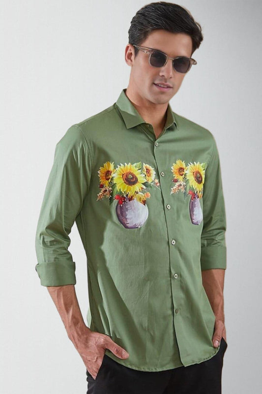 Printed Smart Casual Green Shirt - HE SPOKE - For Men