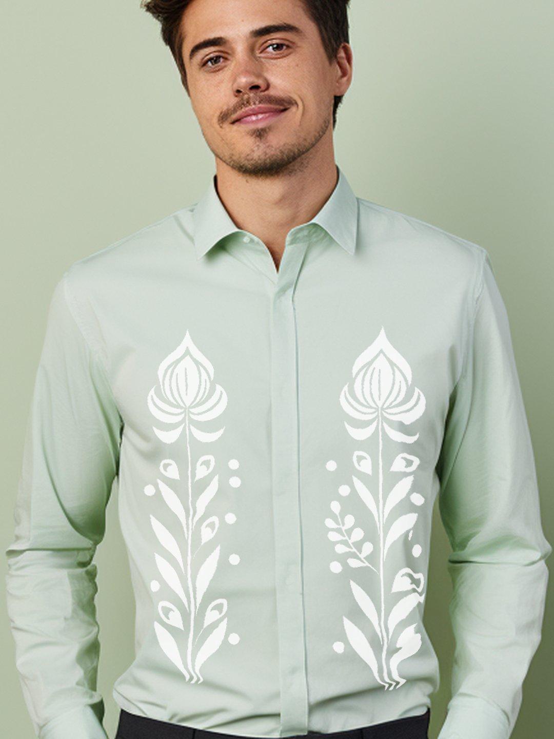 Printed Smart Casual Green Shirt - HE SPOKE - For Men