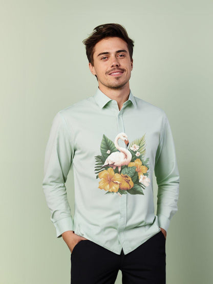 Printed Smart Casual Green Shirt - HE SPOKE - For Men