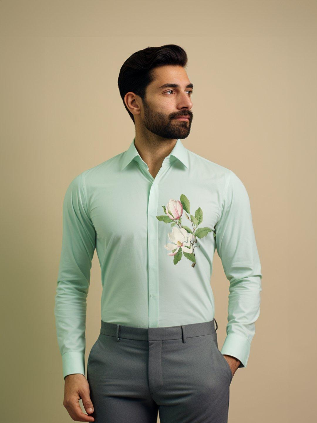 Printed Smart Casual Green Shirt - HE SPOKE - For Men