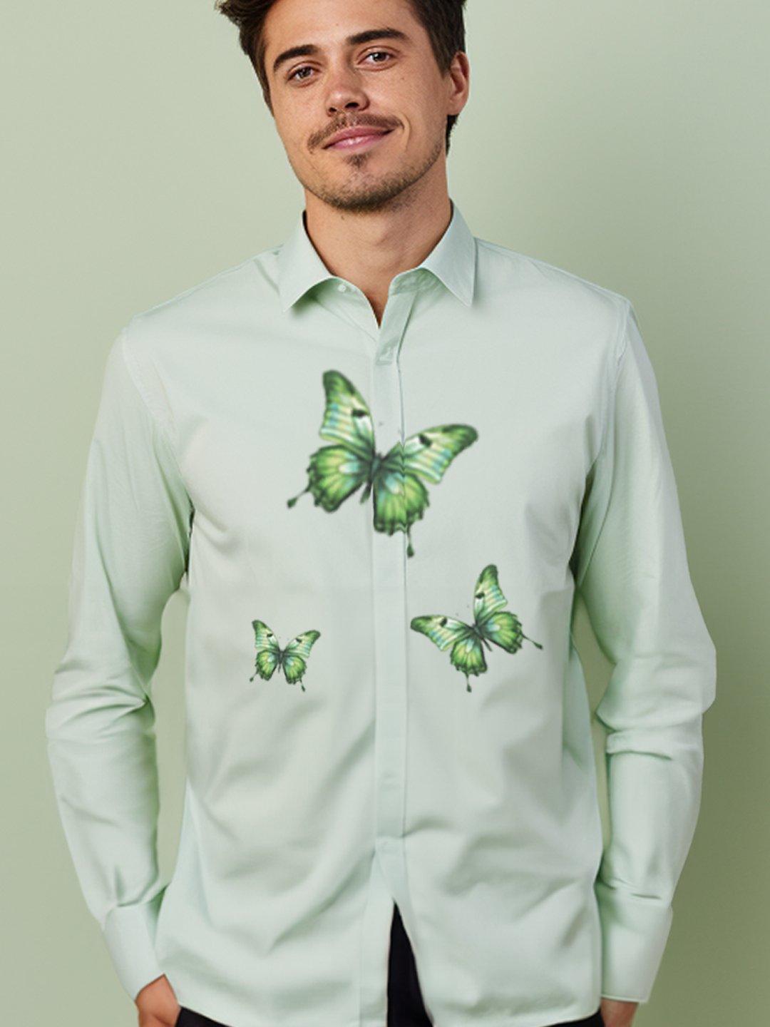 Printed Smart Casual Green Shirt - HE SPOKE - For Men