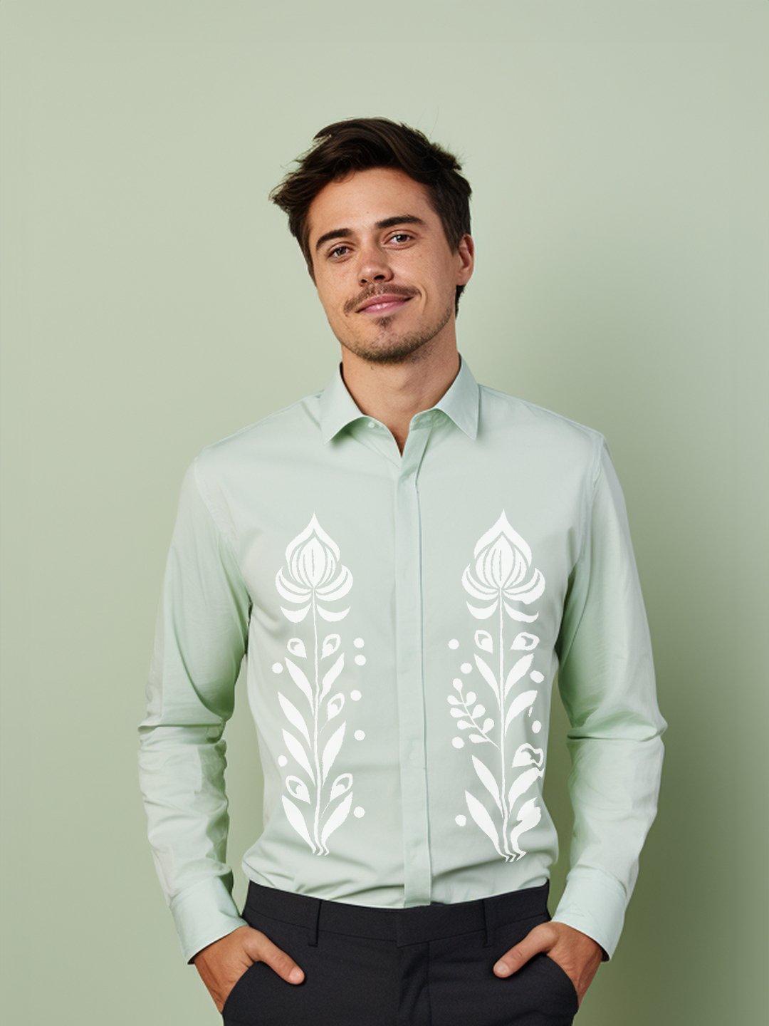 Printed Smart Casual Green Shirt - HE SPOKE - For Men