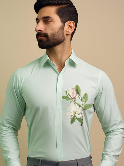 Printed Smart Casual Green Shirt - HE SPOKE - For Men