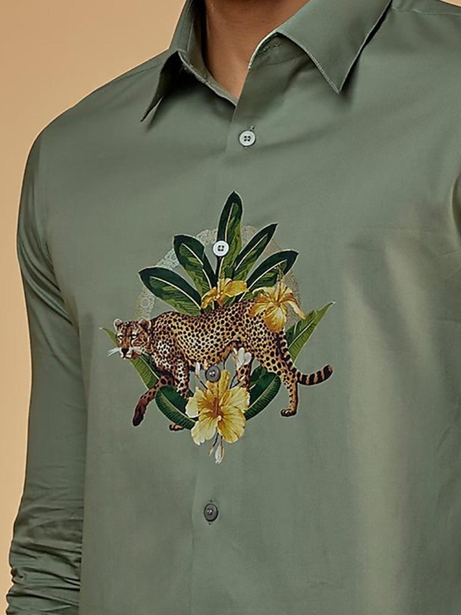 Printed Smart Casual Green Shirt - HE SPOKE - For Men