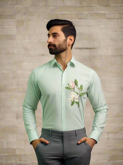 Printed Smart Casual Green Shirt - HE SPOKE - For Men