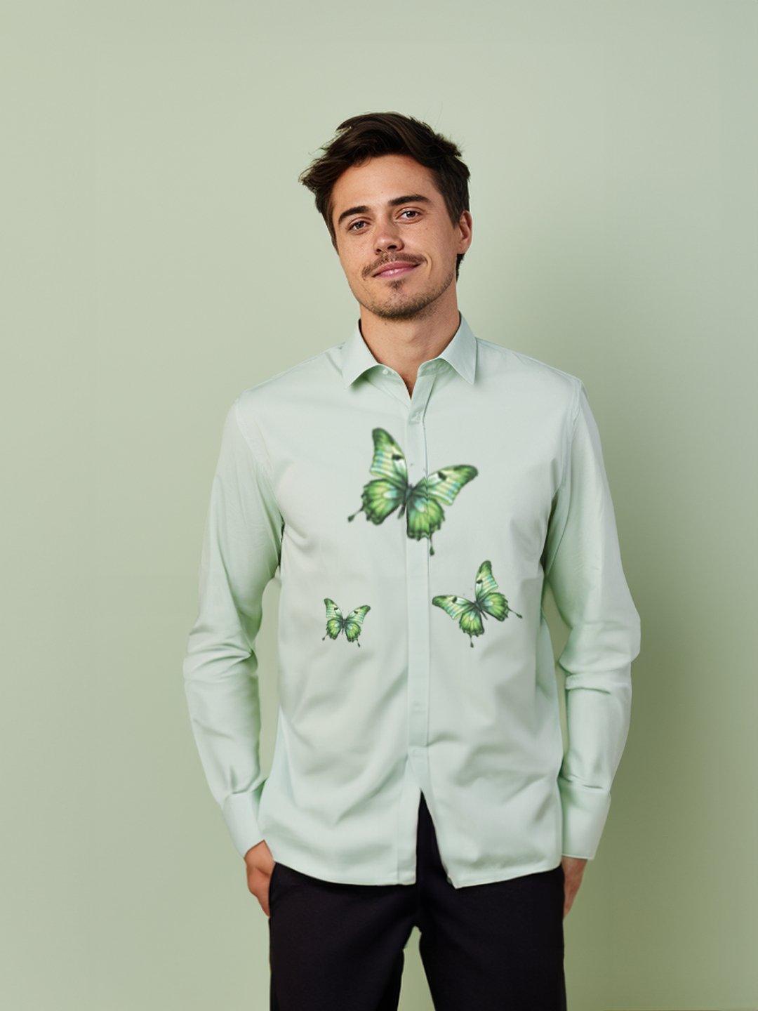 Printed Smart Casual Green Shirt - HE SPOKE - For Men