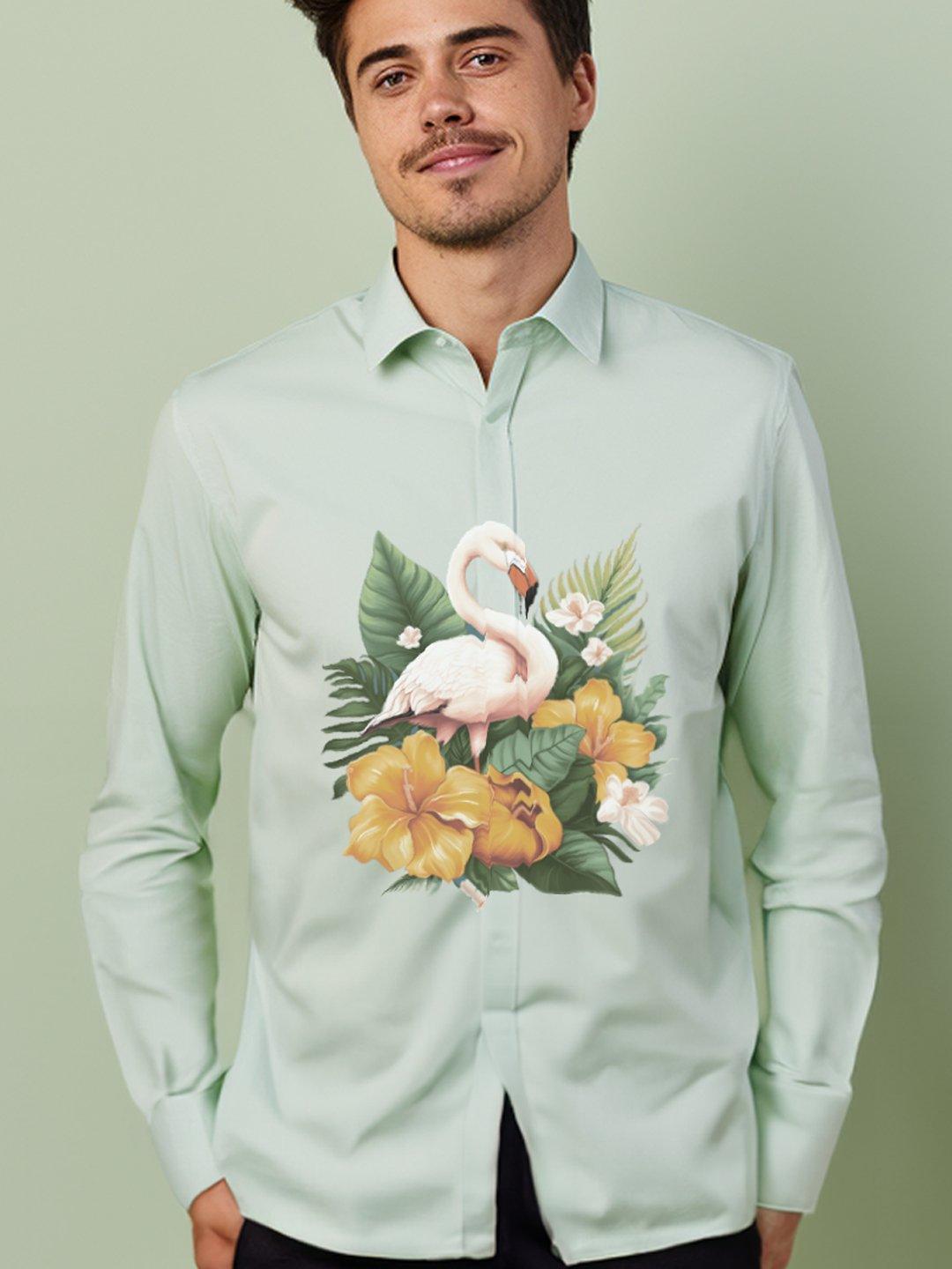 Printed Smart Casual Green Shirt - HE SPOKE - For Men