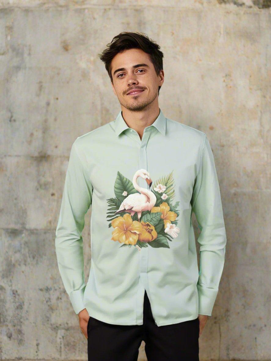 Printed Smart Casual Green Shirt - HE SPOKE - For Men