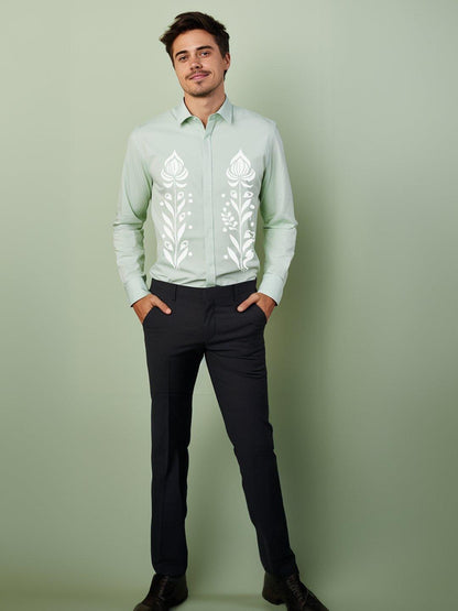 Printed Smart Casual Green Shirt - HE SPOKE - For Men