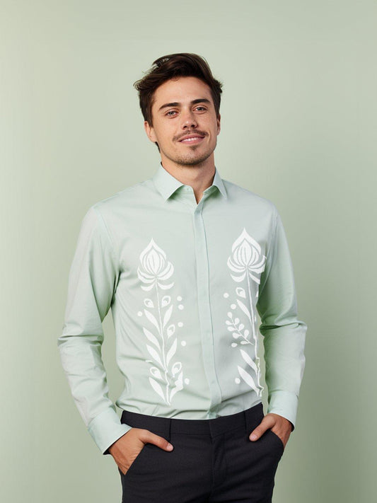 Printed Smart Casual Green Shirt - HE SPOKE - For Men