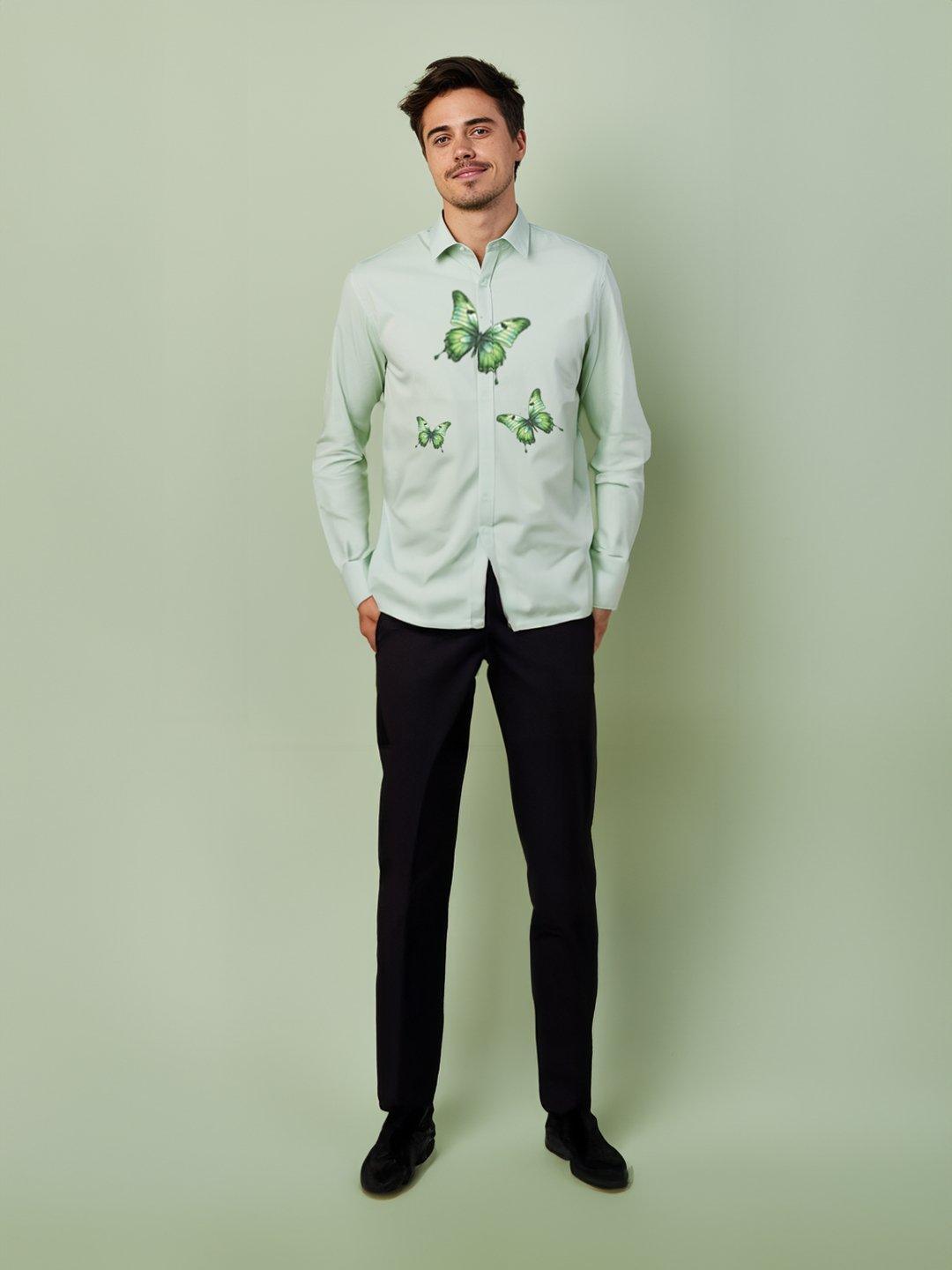 Printed Smart Casual Green Shirt - HE SPOKE - For Men