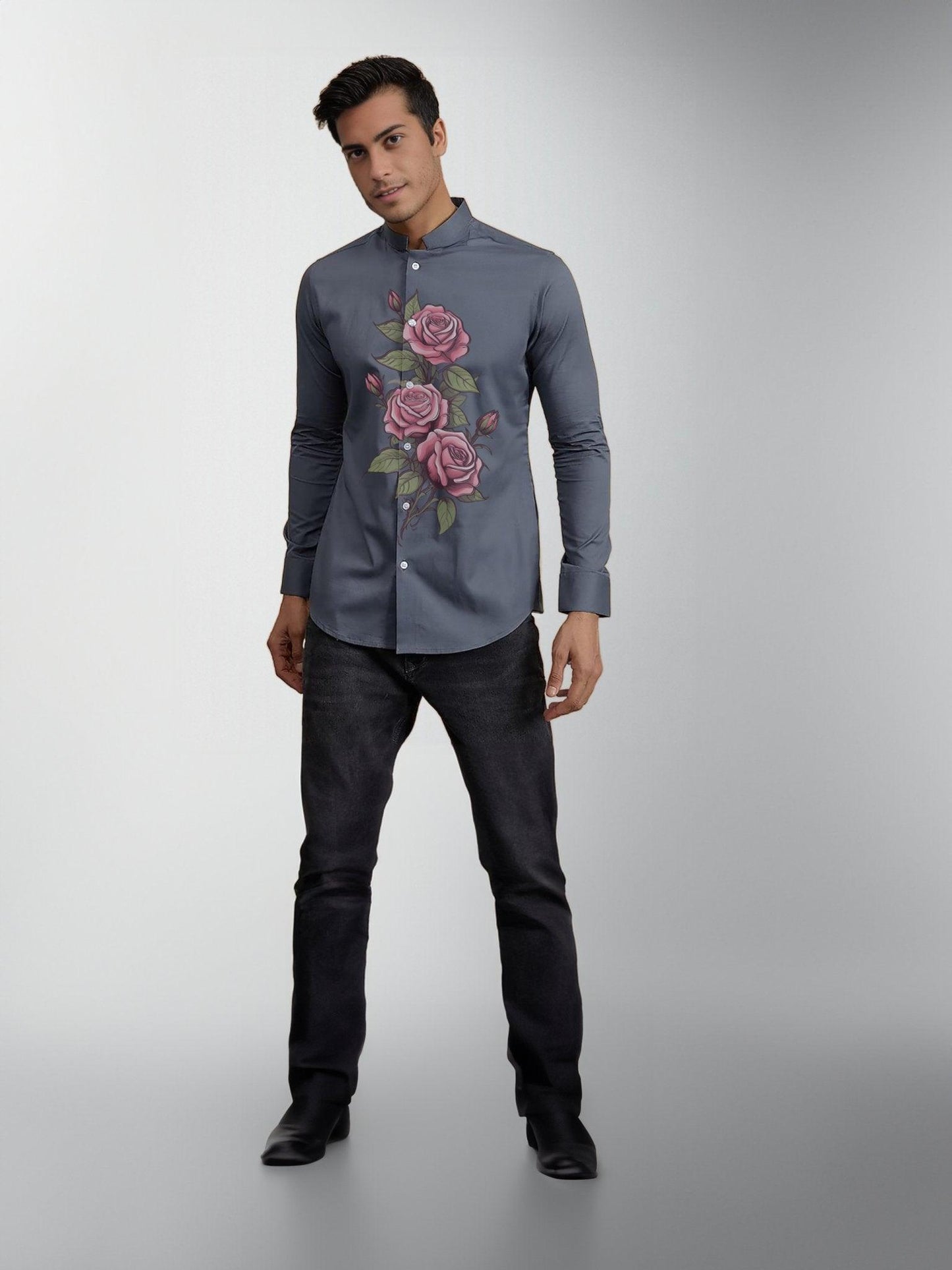 Printed Smart Casual Grey Shirt - HE SPOKE - For Men