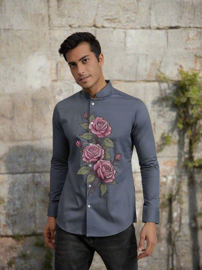 Printed Smart Casual Grey Shirt - HE SPOKE - For Men