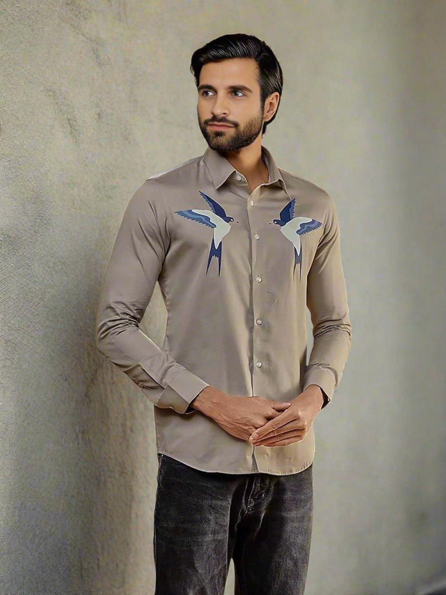 Printed Smart Casual Grey Shirt - HE SPOKE - For Men