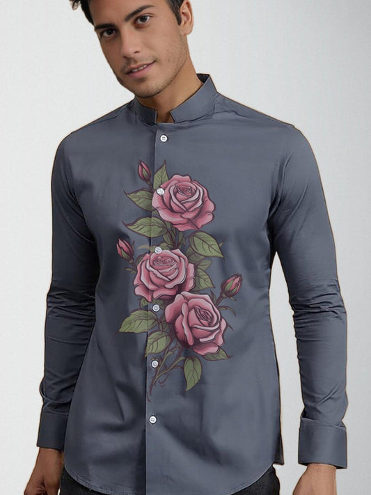 Printed Smart Casual Grey Shirt - HE SPOKE - For Men