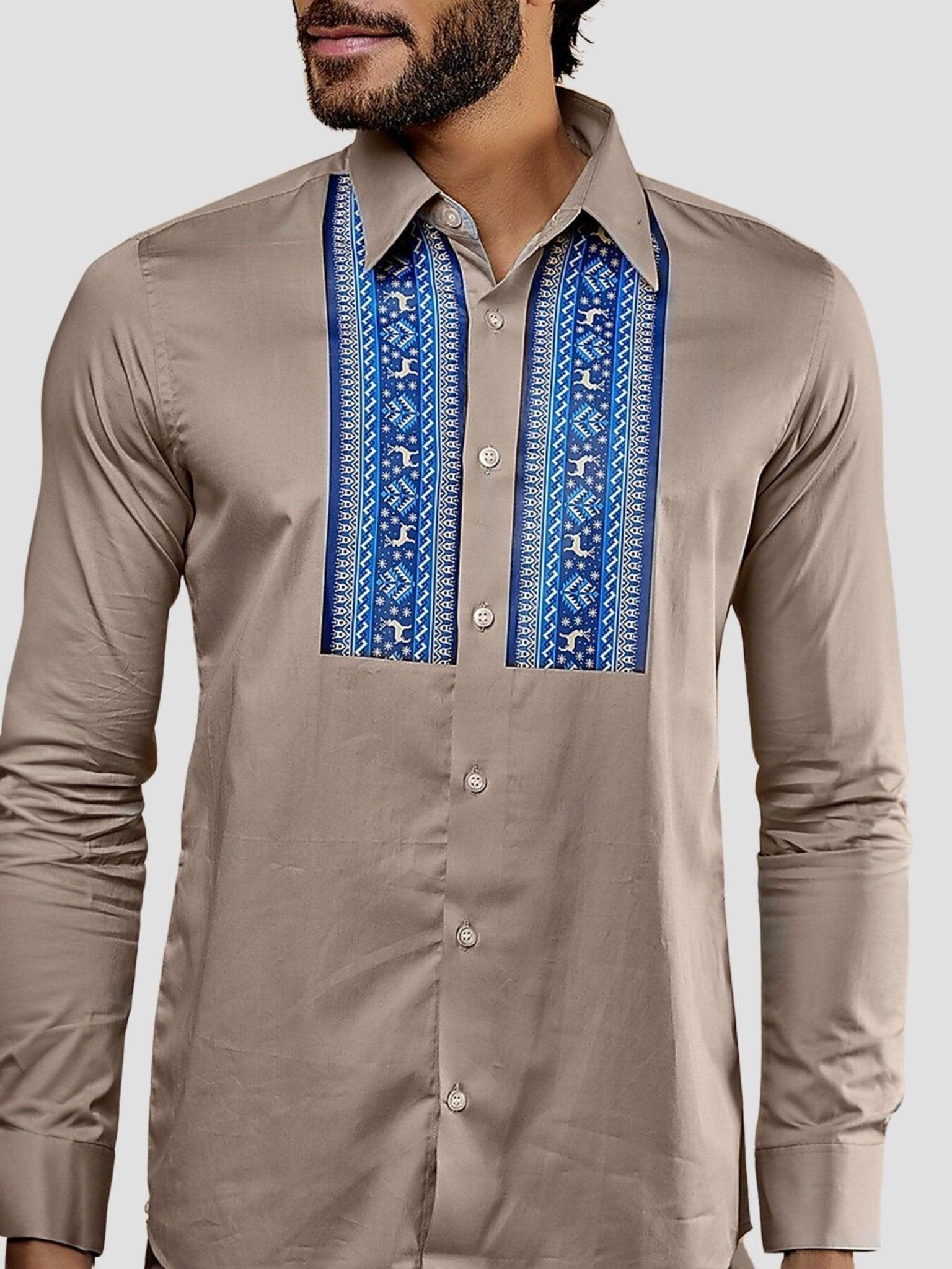 Printed Smart Casual Grey Shirt - HE SPOKE - For Men